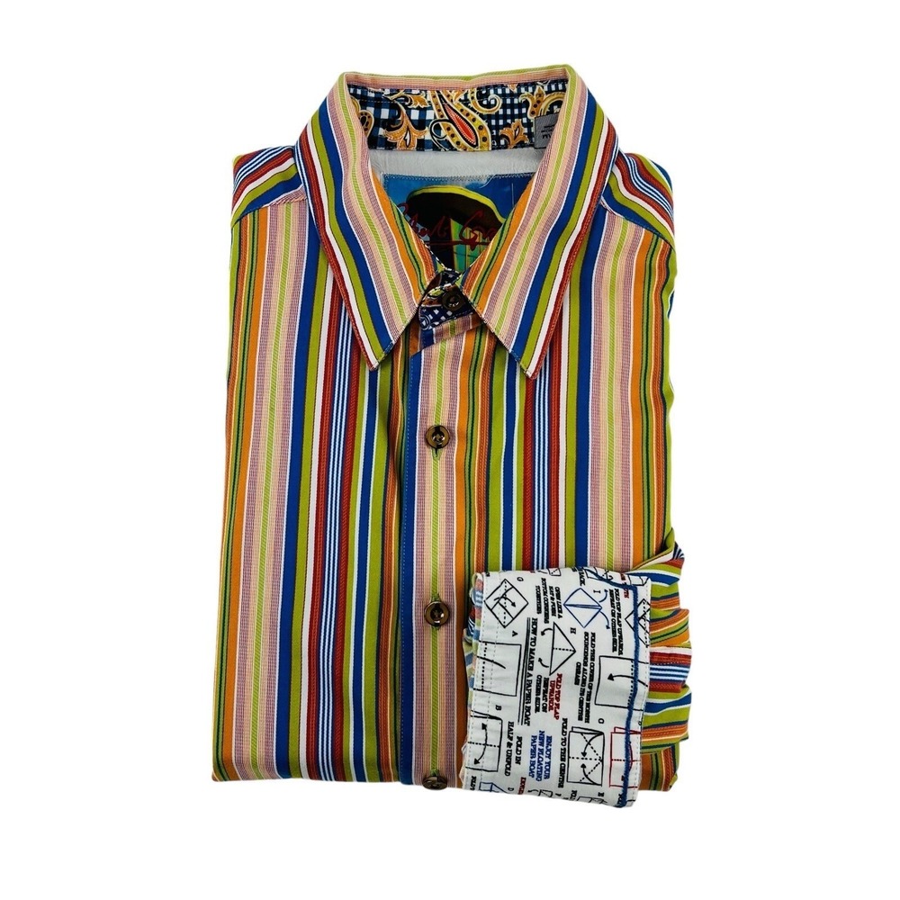 Robert Graham Multicolored Stripe Paper Boat Flip Cuff Button Up Size Medium